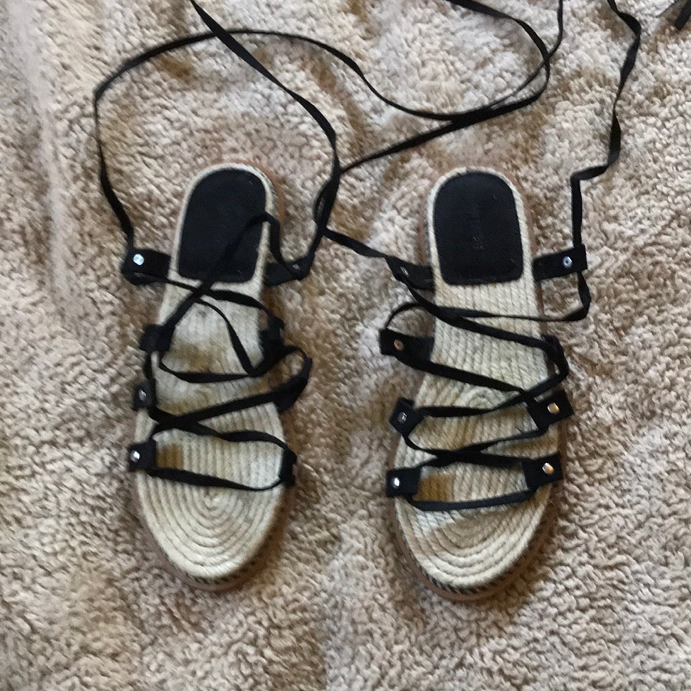 Size 8 lace up black sandals forever 21